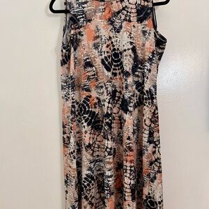 Signature by Robbie Bee Sleeveless Tie-Dye Knee-Length Dress in Peach Black Gold